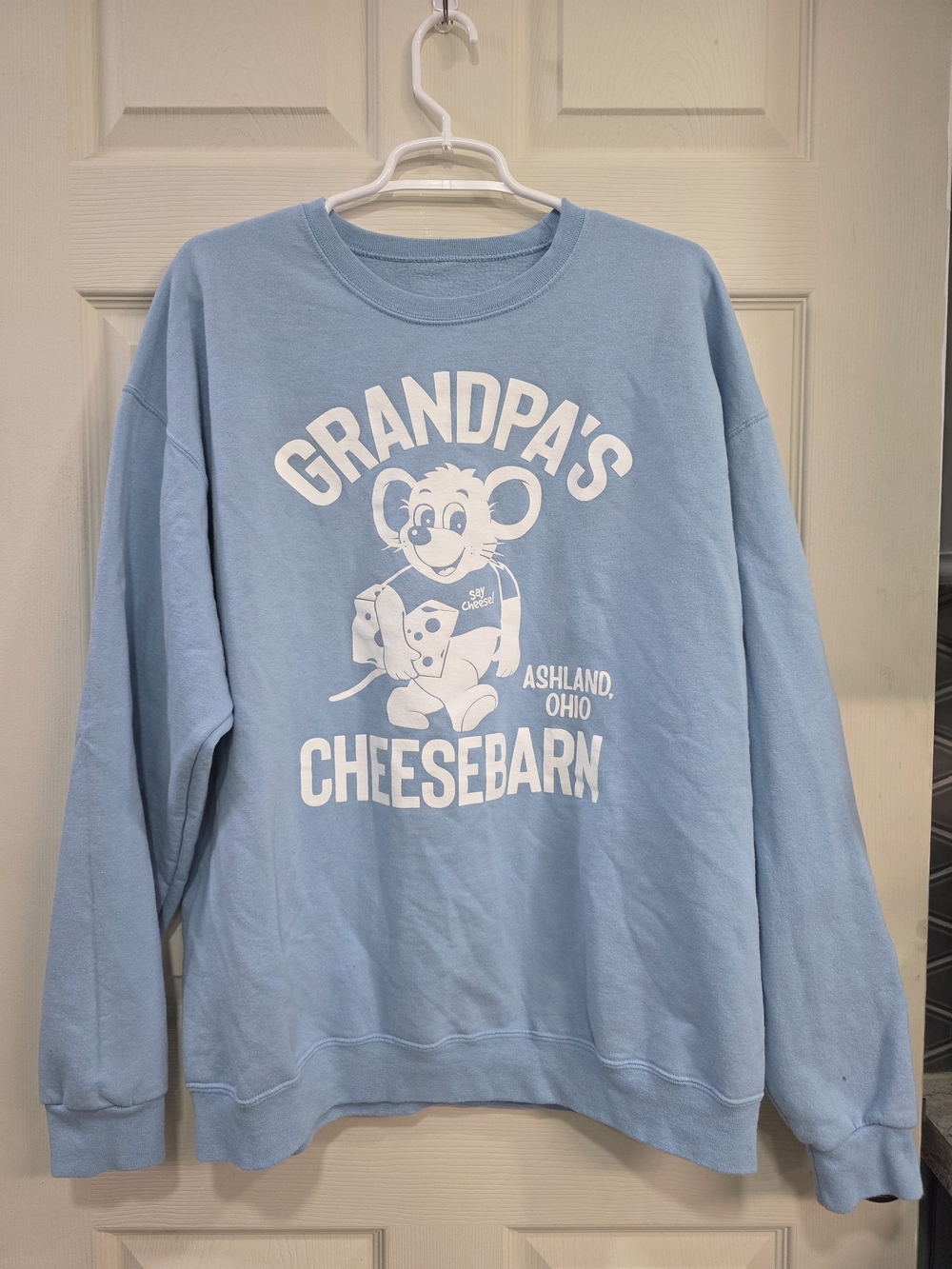 Grandpa's Cheesebarn Light Blue Crewneck Sweatshirt